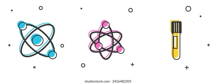 Monte el icono de Atom y del tubo de comprobación. Vector