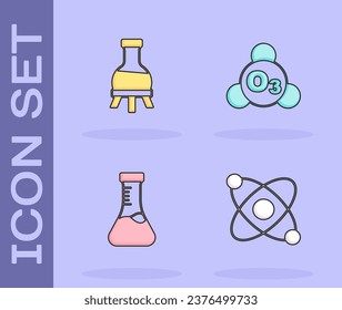 Set Atom, Test tube,  and Ozone icon. Vector