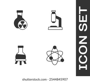 Set Atom, Test tube with toxic liquid,  and Microscope icon. Vector