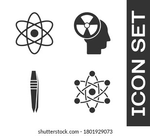 Set Atom, Atom, Tweezers and Human head and a radiation icon. Vector