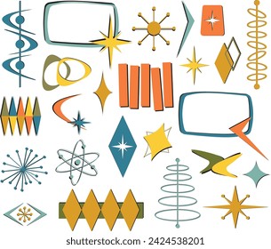 Set of atomic age space isolated vector elements 