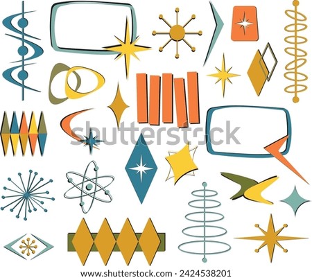 Set of atomic age space isolated vector elements 