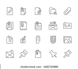 Set of attach Related Vector Line Icons. Includes such Icons as paper clip, attachment, folder, file, documents and more.