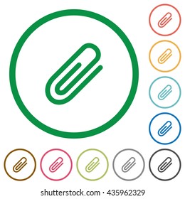 Set of attachment color round outlined flat icons on white background