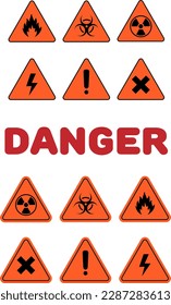 Set attention danger signal icon red vector