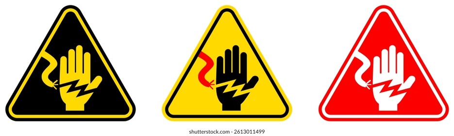 set Attention electrical shock hazard Symbols danger and safety signs design template vector illustration