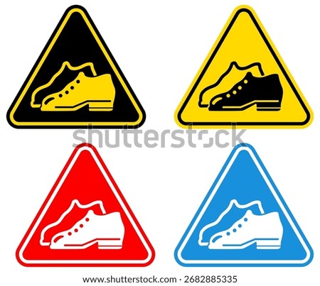 set Attention enclosed shoes must be worn in this area Symbols danger and safety signs design template vector illustration