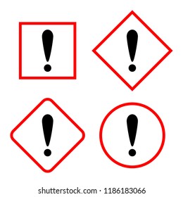 Set of the attention icons. Vector illustration. Danger symbols in flat design. Exclamation mark in a red frame.