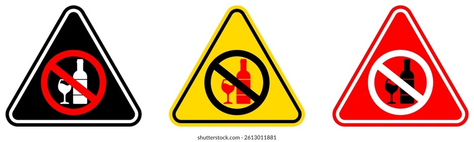 set Attention no alcohol Symbols prohibition and warning signs design template vector illustration