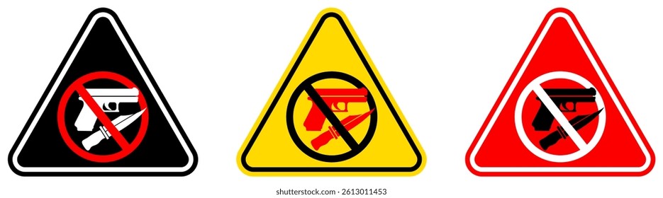 set Attention no firearms and weapons Symbols prohibition and warning signs design template vector illustration