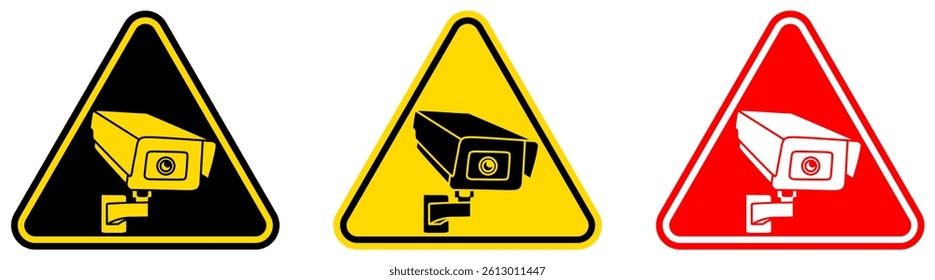 set Attention security CCTV sign. protection security camera symbol design template vector illustration