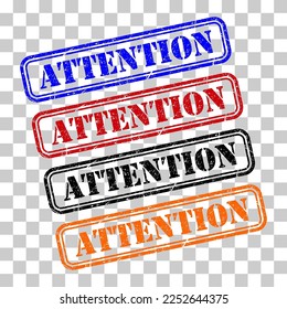 Set of Attention stamp symbol, label sticker sign button, text banner vector illustration .