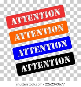 Set of Attention stamp symbol, label sticker sign button, text banner vector illustration .