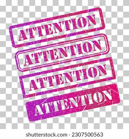 Set of Attention stamp symbol, label sticker sign button, text banner vector illustration .
