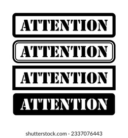 Set of Attention stamp symbol, label sticker sign button, text banner vector illustration .