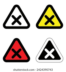 set attention triangle different colour crossing sign x stop traffic warning caution isolated symbol logo hazard danger badge road mark vector flat design for website mobile isolated white Background