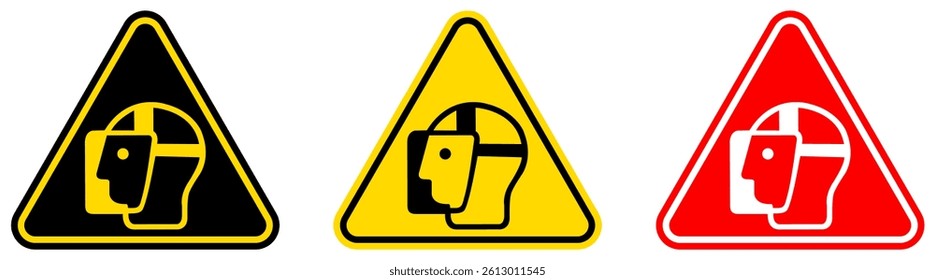 set Attention wear face shield Symbols danger and safety signs design template vector illustration