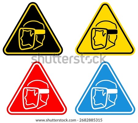  set Attention wear face shield Symbols danger and safety signs design template vector illustration