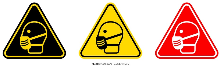 set Attention wear mask Symbols danger and safety signs design template vector illustration