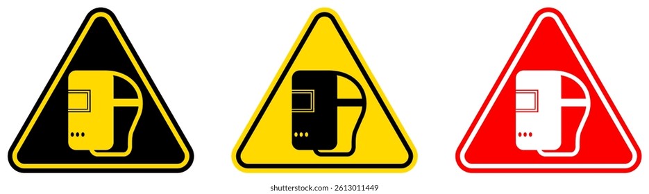 set Attention wear welding mask Symbols danger and safety signs design template vector illustration