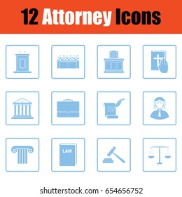 Set of attorney  icons. Blue frame design. Vector illustration.