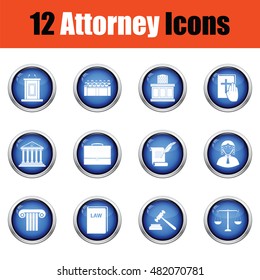 Set of attorney  icons.   Glossy button design. Vector illustration.