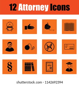 Set of attorney icons. Orange design. Vector illustration.