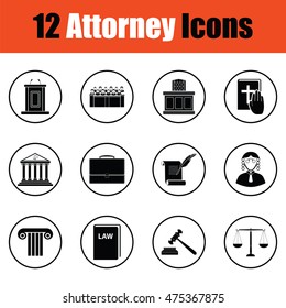 Set of attorney icons.  Thin circle design. Vector illustration.