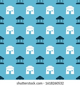Set Attraction carousel and Circus tent on seamless pattern. Vector