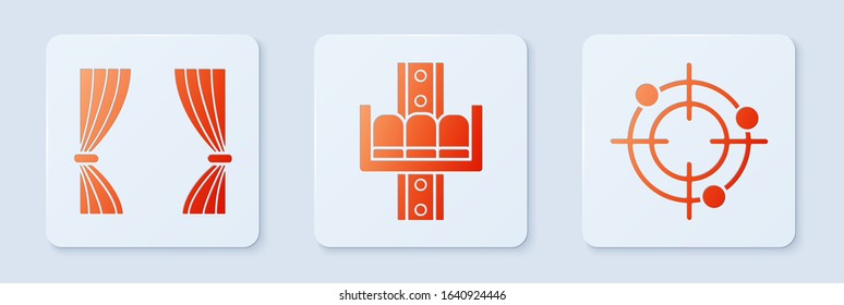 Set Attraction carousel, Curtain and Target sport for shooting competition. White square button. Vector
