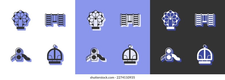 Set Attraction carousel, Ferris wheel, Slide playground and Swedish wall icon. Vector