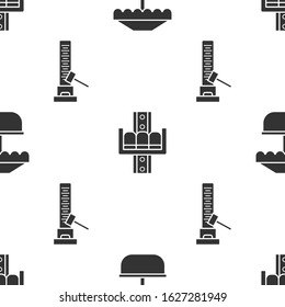 Set Attraction carousel, Attraction carousel and High striker attraction with big hammer on seamless pattern. Vector