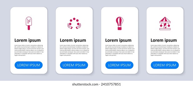 Set Attraction carousel, Hot air balloon, Juggling and Ice cream. Business infographic template. Vector
