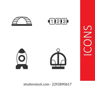Set Attraction carousel, Monkey bar, Rocket ship toy and Education logic game icon. Vector