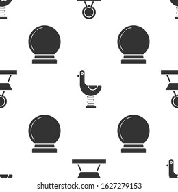 Set Attraction carousel, Riding kid duck and Magic ball on seamless pattern. Vector