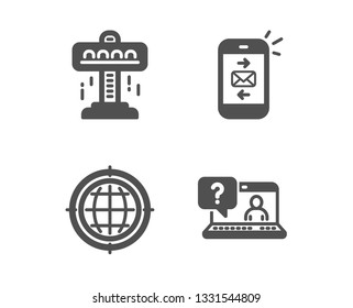 Set of Attraction, Seo internet and Mail icons. Faq sign. Free fall, Globe, Smartphone communication. Web support.  Classic design attraction icon. Flat design. Vector