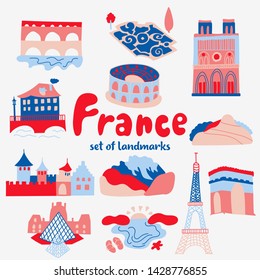 Set of attractions popular places of France