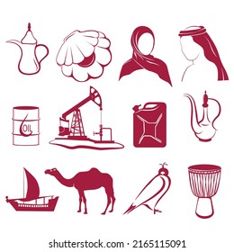 A set of attractions in Qatar. Vector stock illustration. Isolated on a white background.