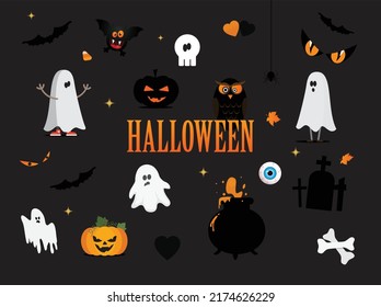 Set of attractive Halloween icons for web and print design. Halloween element. Horror night icons design. Vector illustration.