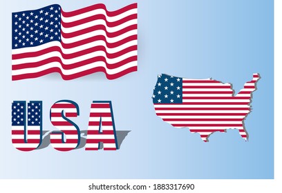 a set of attributes of American identity. American flag. Vector illustration.