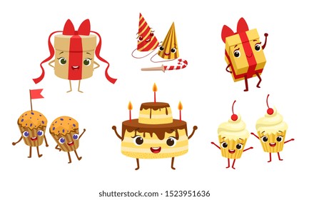 Set of attributes for a birthday. Vector illustration.