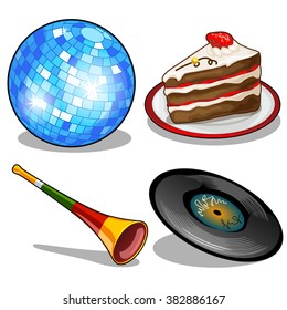 The set of attributes a fun party in retro style. Vector illustration.