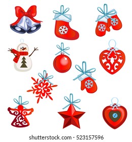 The set of attributes of the New Year and Christmas isolated on white background. Vector illustration.
