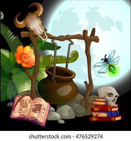The set of attributes for performing magical rites. Vector illustration.
