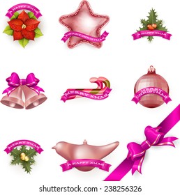 Set of attributes and toys which are used to decorate a Christmas tree. EPS 10 vector file included