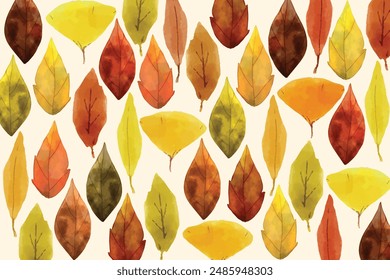 set of atumn leaves watercolor pattern. Draw vector illustration collection autumn leaves for fall autumn season concept Watercolor style. 
