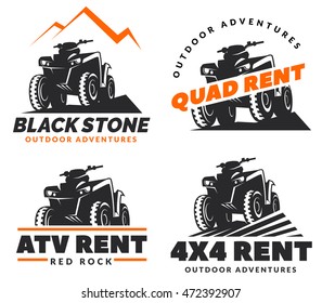 Set of ATV vehicle logo and emblems. All-terrain 4x4 quad illustration.