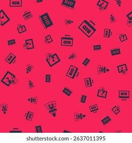 Set Auction auctioneer sells, Online, painting and  on seamless pattern. Vector