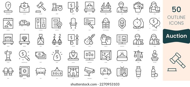 Set of auction icons. Thin linear style icons Pack. Vector Illustration