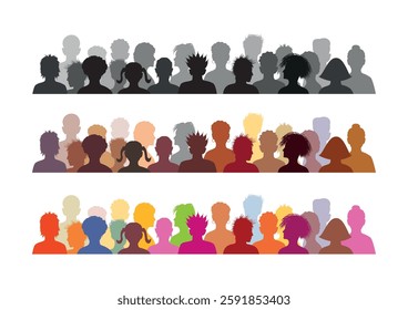 Set of audience illustrations. Vector crowd collection. Party people background